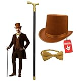Nicky Bigs Novelties Morph Adult Steampunk Top Hat Matching Bowtie Cane Cosplay Chocolate Factory Costume Accessory Set