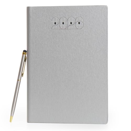 Image of Mahavir Millennium 2026 Diary | A5 Size New Year Diary with Stylus Pen | 424 pages | One-Day-to-a-Page New Year Diary with Satin Ribbon Bookmark | Gilt Edge, 70 gsm | Natural Shade Paper | Acrylic Coated Paper - Silver