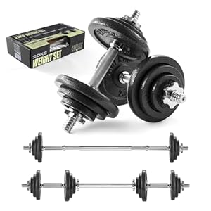 Phoenix Fitness Cast Iron Adjustable Dumbbell Barbell Set – 20kg & 30kg – Men & Women Strength Training Equipment – Home Gym Weight Lifting Free Weights