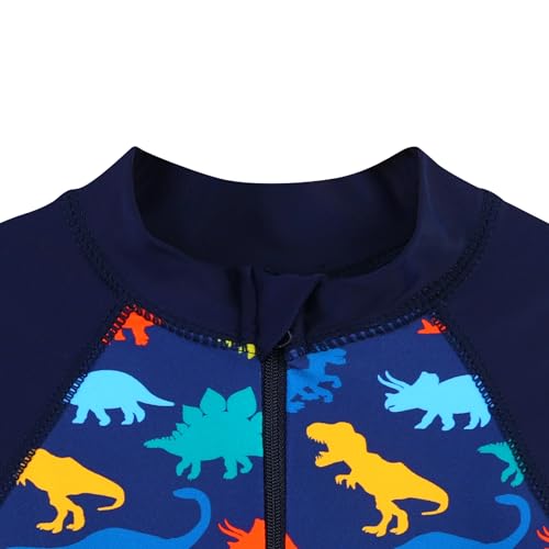 Image of HUAANIUE Toddler Boy Swimsuit Rashguard One-Piece Swimwear 0-6 Years | UPF 50+ sun protection, front zipper with chin guard, 4-way stretch quick-dry fabric, flatlock seams anti-chafing