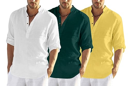 Image of Zombom Combo of Men's Solid Cotton Polyester Blend Full Sleeve Mandarin /Chinese Collor Straight Kurta Shirt (Pack of 3)