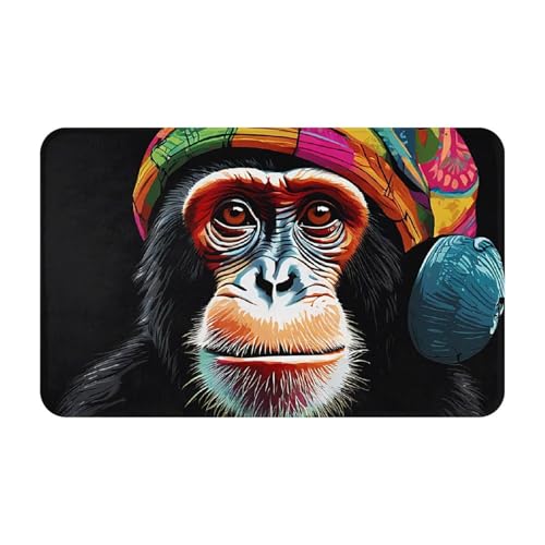 Monkey Print Living Room Bathroom Kitchen Anti Slip and Absorbent Carpet, Indoor Entrance Door Muddy Floor Mat, Ultra Soft Washable Carpet 21x31.5 Inches