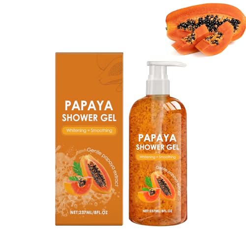 Papaya Gel de ducha exfoliante con extracto de papaya orgánico, un agradable aroma afrutado, aclarador y suavizado, limpieza suave y frescura, para una piel brillante y suave (1)