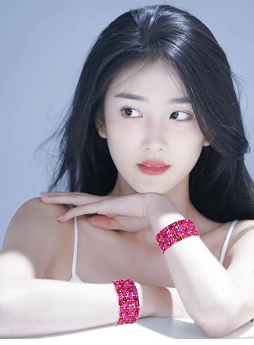 QLLYHLH Brides Bridesmaid Stretch Bangle Bracelet Austrian Crystal wedding Party costume Events Accessories for woman4