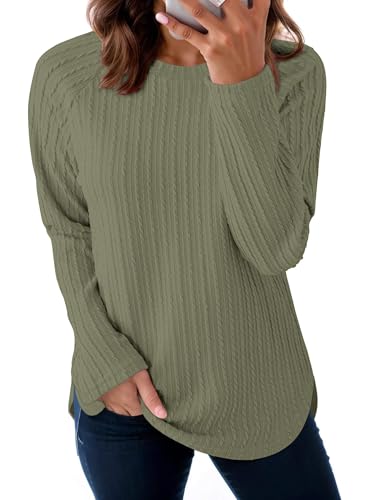ONLYSHE Womens Shirts Long Sleeve Crewneck Tunic Tops Casual Lightweight Knit Solid Color Sweatshirts Trendy Blouse Basic Tee