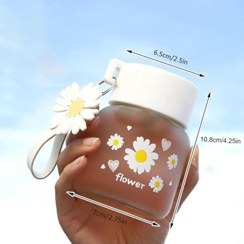 Image of Cute Daisy Flower Water Bottle With Lid And Keychain, 350 ML, Set Of 2 Leak-Proof Reusable Juice, Coffee, Milk, Smoothies, Tea, Mini Glass Drink Bottle For Kids, Office, Travel & Gifting