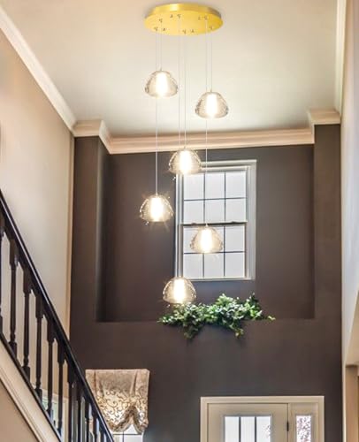 Image of Mini Crystal Chandeliers for Kitchen Island 6-Lights LED Pendant Light for Dining Room Bedroom Foyer Entryway Warm Light 3000K Bulb Included