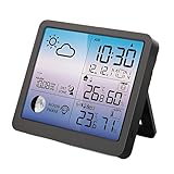 Vestamore Orologio previsioni meteo con tempo atomico, schermo LCD a colori, termometro wireless per interni ed esterni, monitor dell'umidità, display digitale, stazione meteo con barometro