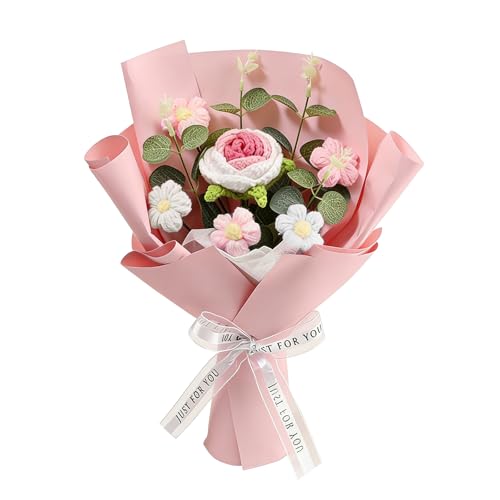 Luckwaii Crochet Bouquet Knitted Flowers Handmade Rose Artificial Floral Arrangement Forever Preserved Flower Decorations for Mothers Day Anniversary Graduation Birthday Wedding Valentines Day