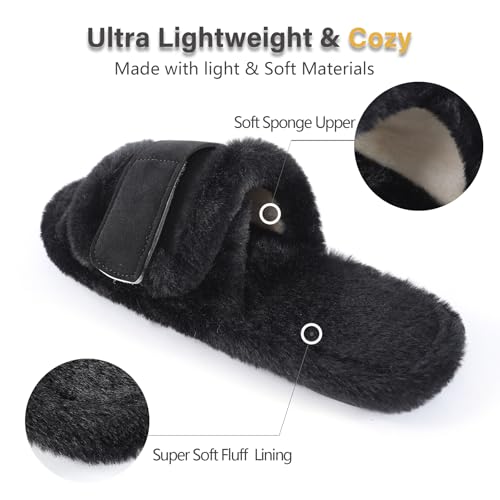 Image of Fur Story Women's Furry Slippers Open Toe Fuzzy Slippers Memory Foam Fluffy House Sandal