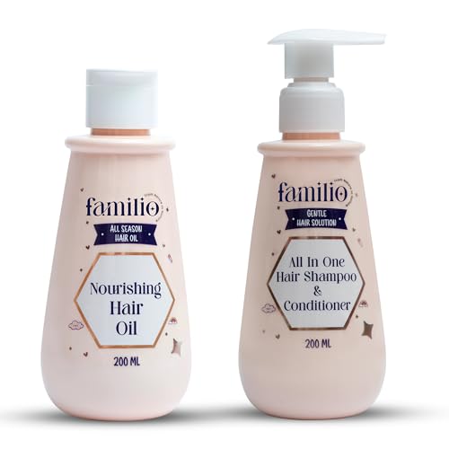 Image of Familio Baby Hair Care Combo Oil and Shampoo | Gentle Nourishing Shampoo + Natural Hair Oil | Tear-Free, Sulfate & Paraben Free | Safe for Newborns, Kids & Teens Full Hair Ritual | 200 ml (Pack of 2)