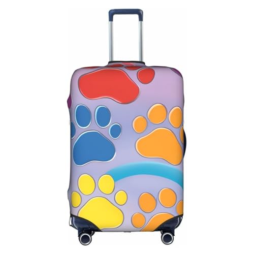 Rainbow Dog Cat Paw Print Protective Suitcase Cover Washable Travel Luggage Protector with Concealed Zipper