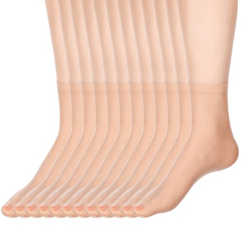 PEOVLVN 6 Paar Damen Söckchen Nylon Socken Elastische Socken Transparente Feinsöckchen Nylonstrümpfe Ultradünn Nylon Strümpfe Passend für Damengröße 38-42-Beige