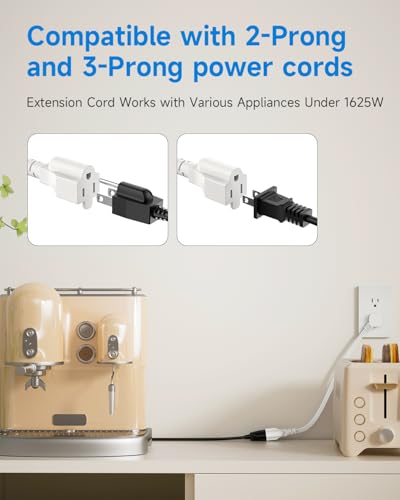 Image of Flat Plug Short Extension Cord 1Ft White Low Profile Adapter 3 Prong Indoor Small Grounded Power Cable Outlet Saver 16AWG 13A 1625W 3 Pack
