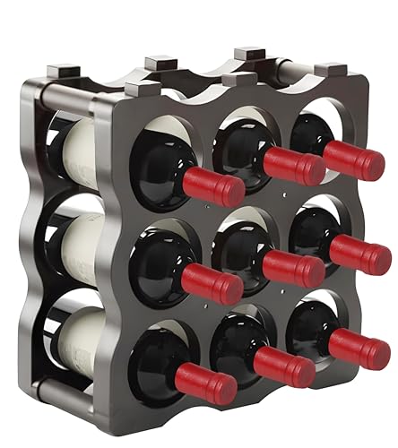 Soporte para Botellero Modular de Plástico Apilable para 9 Botellas, Estanterías para Botellas de Vino, Estante de Almacenamiento para Exhibición de Vinos, Ideal para Hogar, Bar y Bodegas
