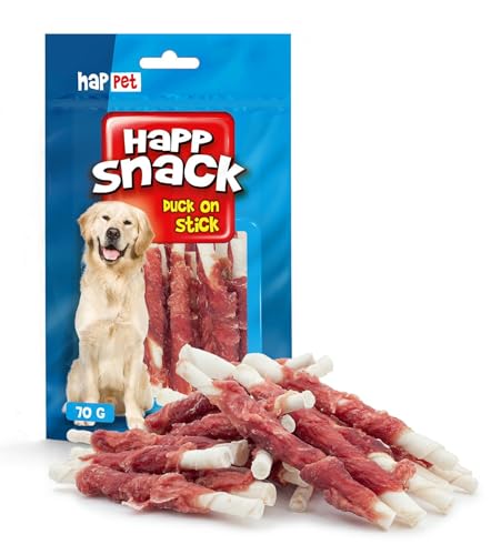 HAPPET Aromatische Entenbruststreifen auf Stäbchen 70g - Natürliche Hundegröße, fettarme Belohnung, für die Gesundheit der Zähne, keine künstlichen Konservierungsstoffe