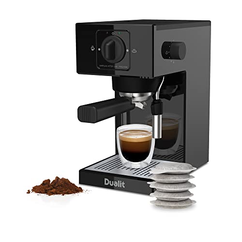 Dualit Espresso Coffee Machine | 1.4L Capacity | Black | Manual Dosing Coffee Maker| Filter Holder, Frother & Water Softener Bag Included | 84470 Dualit Espresso Coffee Machine | 1.4L Capacity | Black | Manual Dosing Coffee Maker| Filter Holder, Frother & Water Softener Bag Included | 84470
