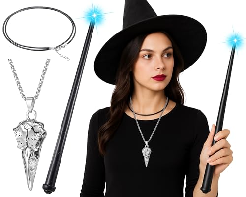 Chicingyou Dark Evil Wizard Cosplay Costume Set Raven Necklace Wand
