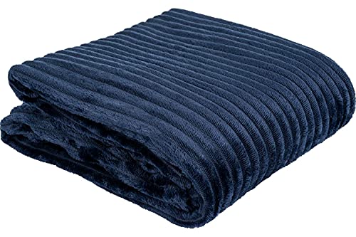 Euromat Plaid en flanelle microfibre à rayures Bleu marine 150 x 200 cm