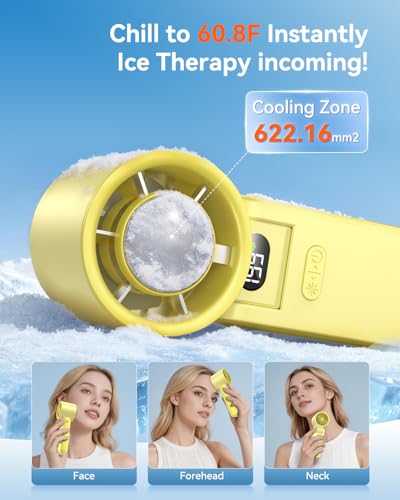 Image of Portable Handheld Fan with Ice Cooler, 199 Speed Personal Fan,5500mAh Rechargeable,20H Cooling Time,20000 RPM Powerful Motor, Summer Essential for Travel /Outdoor /Office, Yellow