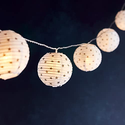 Lights4fun Guirnalda Luminosa de 10 Farolillos de Papel con LED Blancos Cálidos a Pilas para Interiores