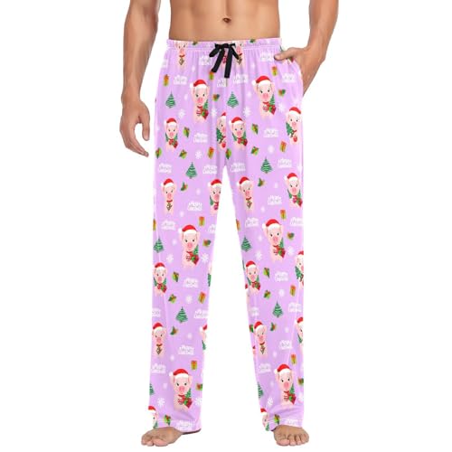 Christmas Pigs Men's Pajamas Pants Cotton Sleep Bottoms Pants Lounge Sleepwear - S