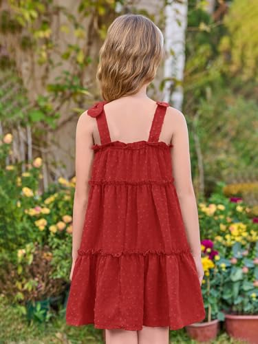 Haloumoning Girls Swiss Dot Spaghetti Strap Dress Kids Summer Flowy Sleeveless Ruffle Sundress 5-14 Years4