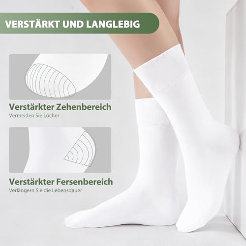 Niorasen Bambus Diabetikersocken, 6 Paar Diabetiker Socken ohne Gummibund & ohne Naht, Bambussocken Gesundheitssocken mit Komfortbund für Herren & Damen, Weiß 39-42 5