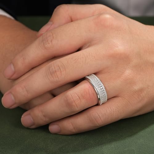 Mens Moissanite Wedding Band 88 Round Cut 4 Rows of D Color VVS1 Clarity 925 Sterling Silver Promise Ring Engagement Band Gifts for Him Size 7-144