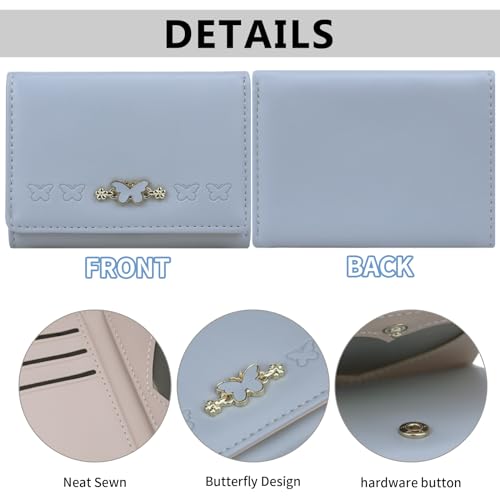 Cute Blue Wallet for Women and Ladies Small Minimalist Butterfly Design Leather Coin Purse with Credit Card Holder and ID Window Kawaii Travel Cash Wallet for Ladies2