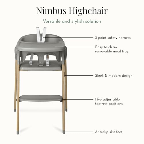 Image of Evolur Nimbus High Chair in Dark Grey, Easily Converts from Baby High Chair to Adult Stool, Compact and Easy to Fold & Portable, Easy to Clean, Adjustable and Removable Tray