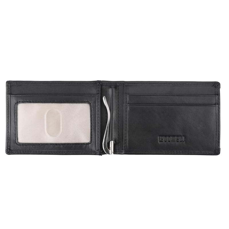 Slim Wallet with Money Clip RFID Blocking Minimalist Bifold Wallet for Men Genuine Leather Front Pocket Card Holder Gift Box (Black)