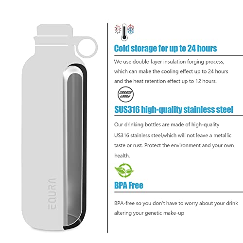 Metal Water Bottle -15Oz Stainless Steel Vacuum Insulated Drinking Bottle Flask With Tea Filter,Double Walled Water Bottles For Running Fitness Workout Cycling ( White ) #TOP2