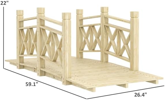 4.7 ft. Wooden Garden Bridge with Safety Rails, Backyard Bridge Footbridge for Ponds, Creeks, Streams, Carbonized