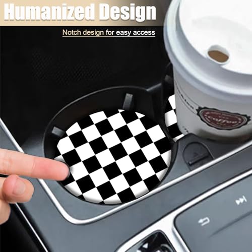 2 Pack Posavasos para Carro Black White Checkered Cerámica miniatura 6