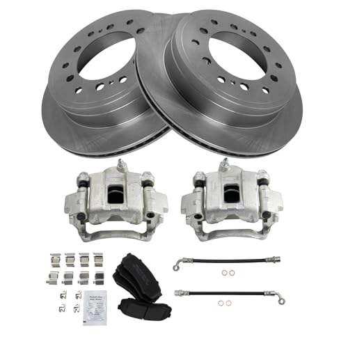 Image of TRQ Rear Brake Pad and Rotor Set Semi Metallic Calipers Compatible with 2010-2021 Lexus GX460 2010-2020 Toyota 4Runner
