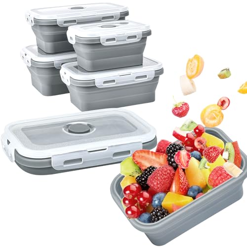 Collapsible Food Storage Containers with Lids, Silicone Meal Prep Containers BPA Free, Lunch...