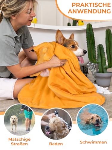 Bibykivn Hundebademantel, Einstellbarer Dichtheitsgrad mit Klettverschluss, Schnelltrocknend für Große, Mittelgroße, Kleine Hunde/Katze (Lion-Orange, S)