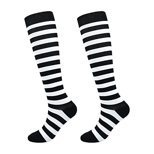 Junely Compression Socks for Women Striped Knee High Stockings for Halloween Goth Running Athletic...