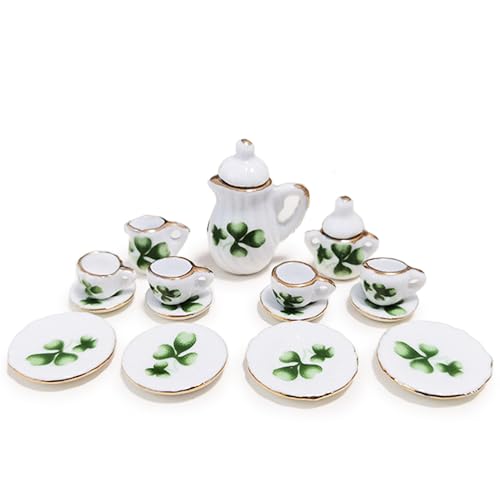 Dollhouse Porcelain 1/12 Scale Dollhouse Miniatures Tea Coffee Set Pot Cup Doll's House ;Mini Tea Set,Ceramics Tea Set (Ginkgo biloba) -  picocosmxiruo, picocosm0008
