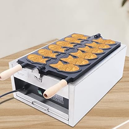 Waffeleisen, Edelstahl, antihaftbeschichtet, 3 Gitter, Taiyaki-Fisch-Waffelmaschine, kommerzielle LPG-Waffelbackmaschine, leicht zu reinigen, schnelles Kochen für zu Hause (Schwarz + Silber 6)