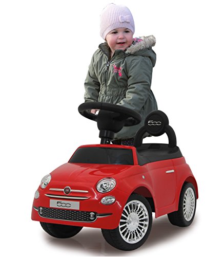JAMARA 460326 - Rutscher FIAT 500 rot - offiziell lizenziert, Kofferraum unter der Sitzfläche, Schub- und Haltegriff, Verschiedene Sounds, Hupe, originalgetreue Optik, wertige Verarbeitung
