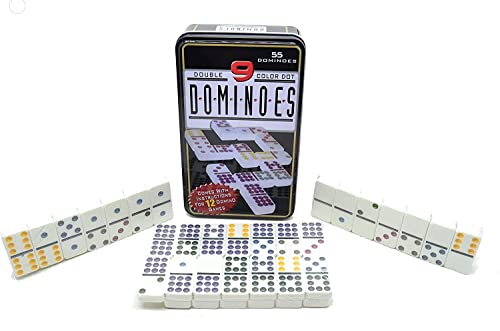 dominó de Puntos Dobles de 9 Colores (Juego 55, dominó) en Caja de Metal Cover
