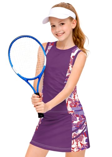 Image of AOBUTE Girls Tennis Golf Outfit Tank Top and Skirt with Shorts Set 4-12 Years