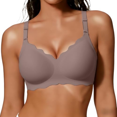 COCOMARTS Jelly Minimizer Bras for Women No Underwire Scalloped Push Up Wireless Bralettes Seamless Comfort Everyday Tshirt Bra Grey Medium