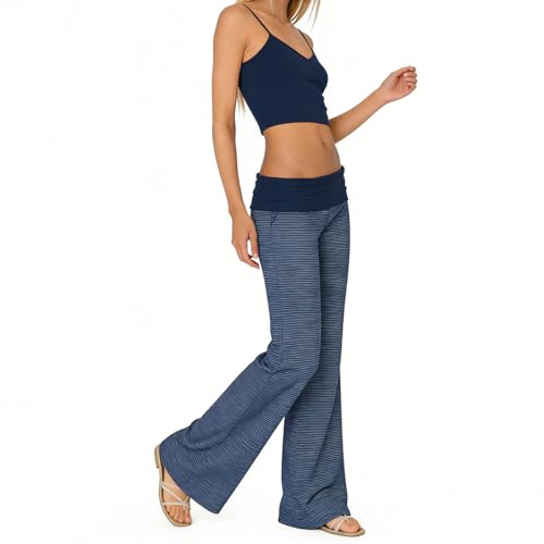 Image of Lounge Yoga Pants for Women Fold Over Low Waist Wide Leg Bell Bottoms | Y2K Foldover Pants, Flare Leggings, Low Rise Yoga Sweatpants