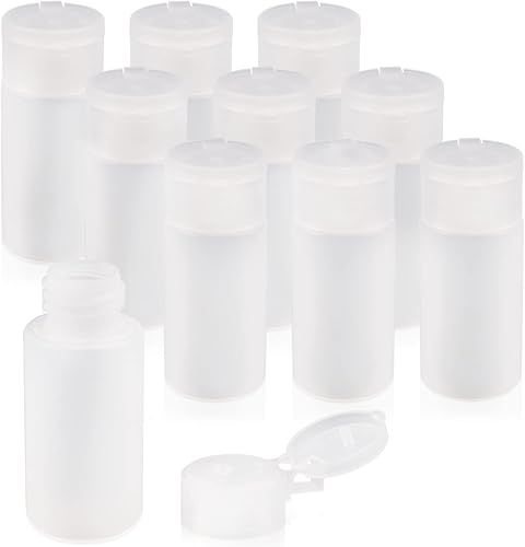 USRommaner Paquete de 15 botellas de plástico de 1 onza, botellas de viaje recargables vacías con tapa abatible, contenedor de frasco de muestra