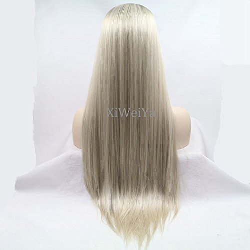 Xiweiya Handmade Straight Ombre brown blonde Synthetic Lace Front Wigs 2 Tones Heat Resistant Hair Wigs for White Women Long Natural Mixed Blonde Wigs