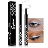 evpct 1Pcs Silver Glitter Liquid Eyeliner, Metallic Shimmer Light Silver Eyeliner Liquid Eye Liner Eyeshadow Pencil Face Body Glitter Makeup, Longwear Waterproof, Fake Eyelashes Mascara Accessories