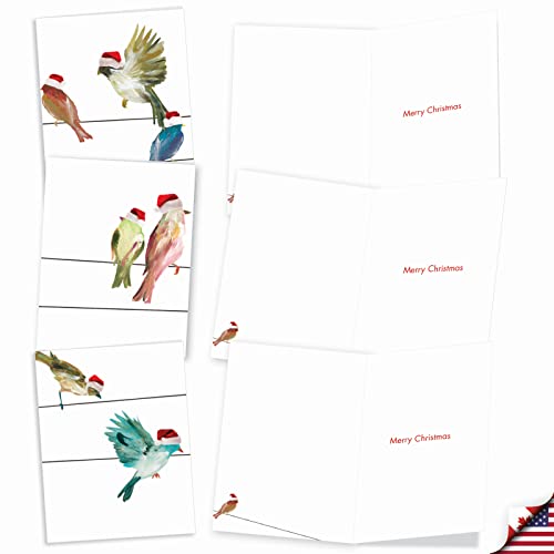 Image of The Best Card Company - 10 Holiday Note Cards for Christmas - Festive Bulk Assortment, Boxed Notecards with Envelopes (4 x 5.12 Inch) - Holiday High Wire Birds M3318XSG